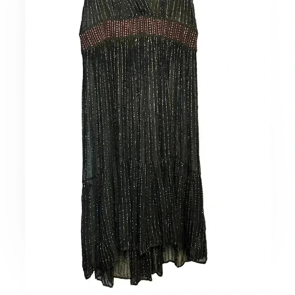 Anthropologie Floreat Annecy Midi Sheer Dress Gold Embellished Shimmer Sz 2 - Picture 4 of 5